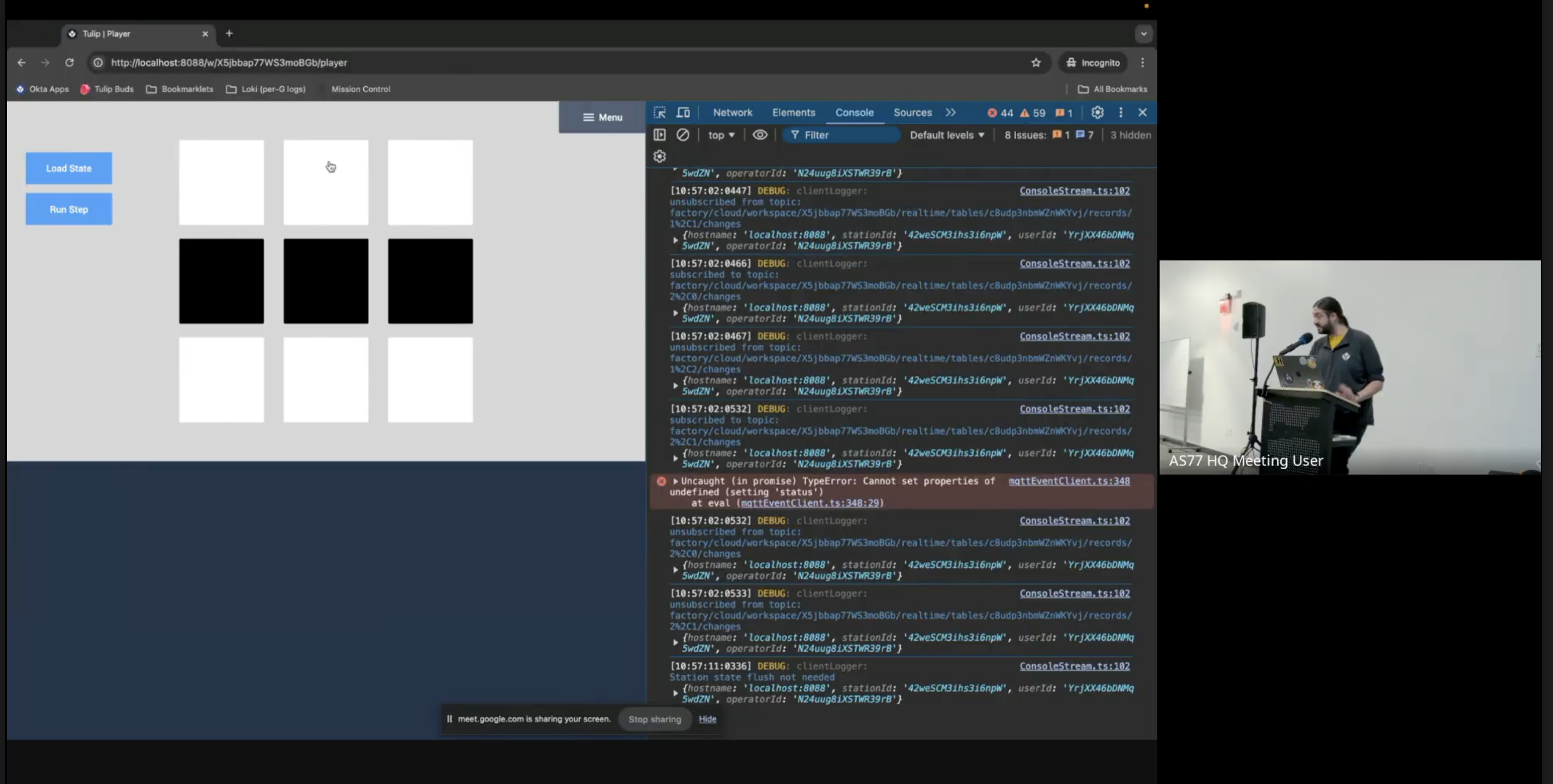 Giving a demo of Conway's Game of Life Tulip app